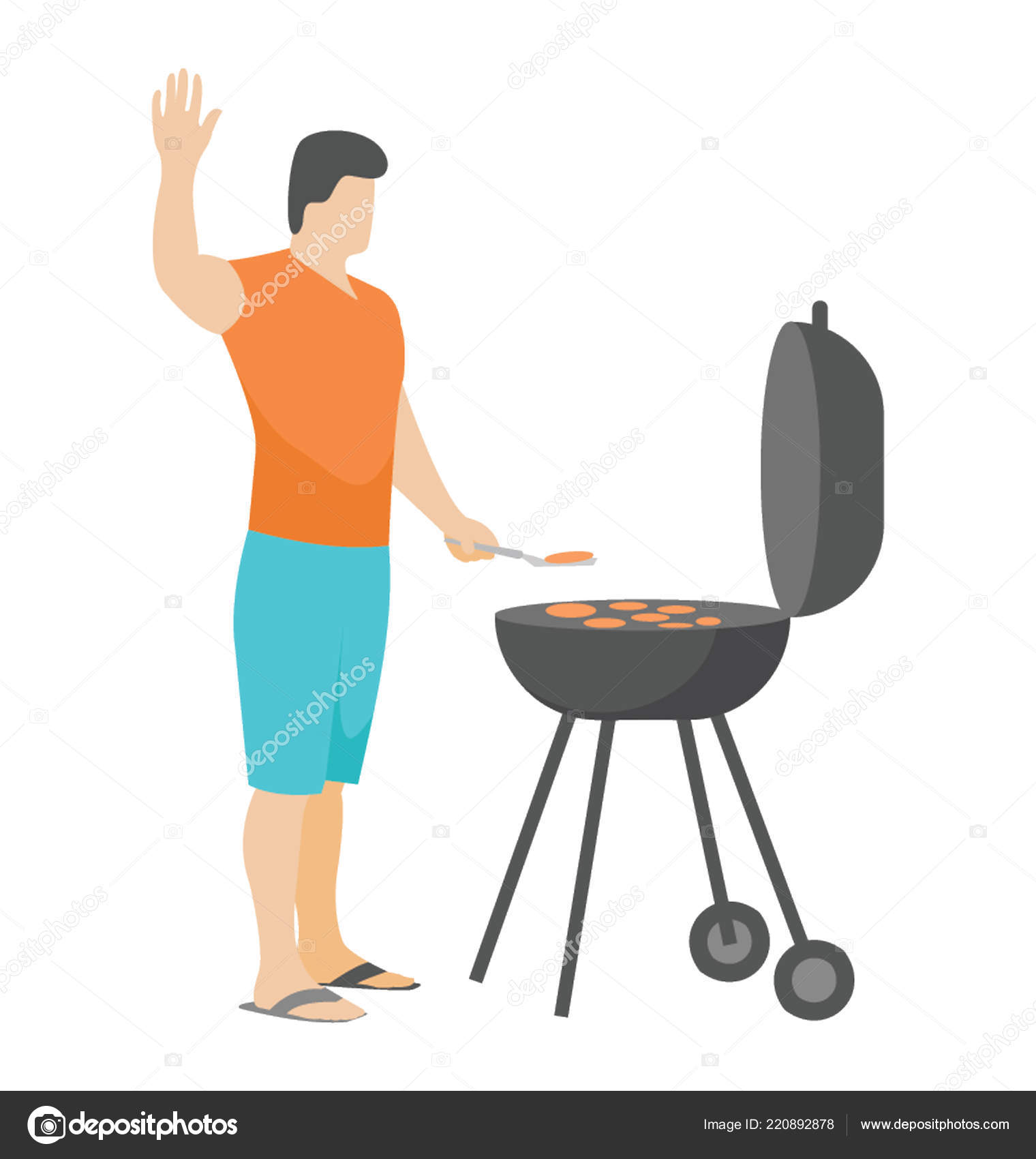 Boy Cooking Outdoor Bbq Grill Food Stock Vector by ©vectorsmarket 220892878, image size:1520x1700