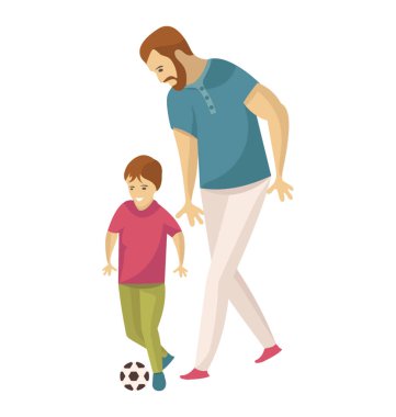 Bir baba ve oğul futbol oynuyorlar 