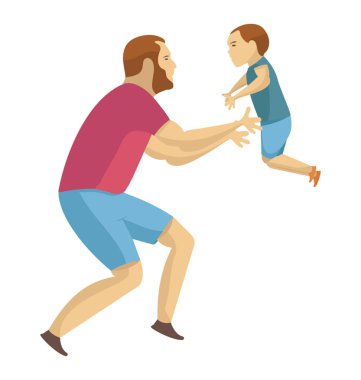 Sevecen bir baba oynarken ve oğlunu korumak 