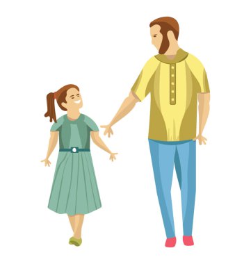 Baba ve kızı tutan el tarafından çocuk kavramı yetiştirme yürüyor 