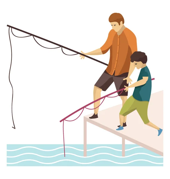 Bir Baba Oğul Birlikte Balıkçılık — Stok Vektör