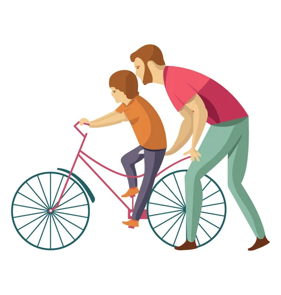 Bir Baba Oğluna Bisiklete Binme Dersi Veriyor — Stok Vektör