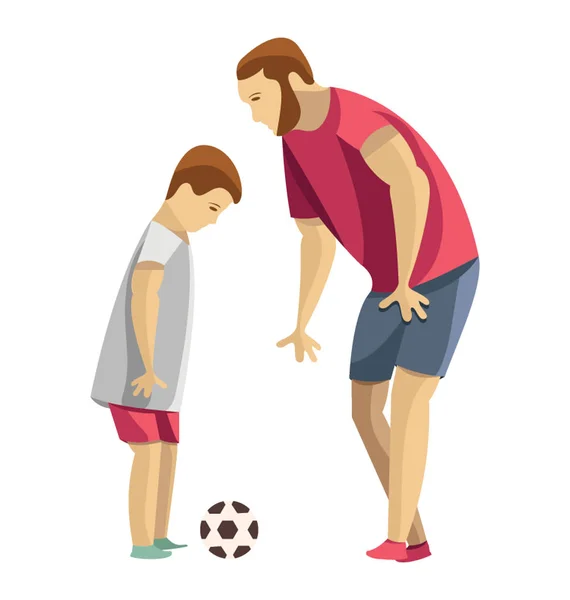 Pai Está Ensinando Futebol Para Seu Filho — Vetor de Stock