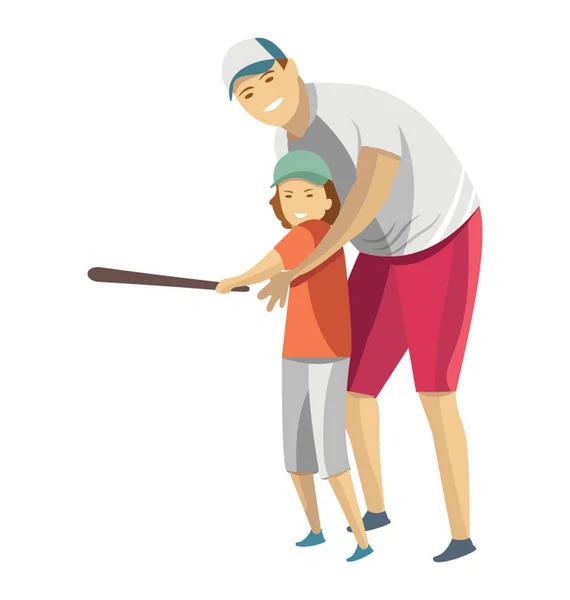 Gamin Apprend Baseball Avec Son Père — Image vectorielle
