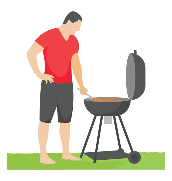 Boy Picnic Making Grilled Food — Stock Vector