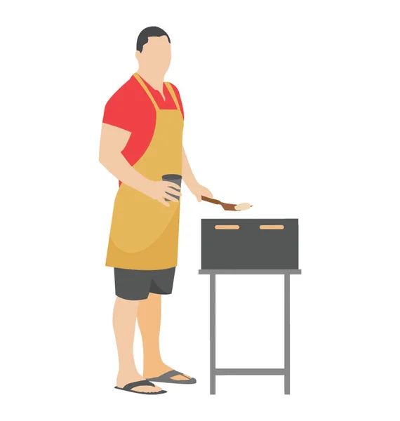 Pojke Gör Matlagning Utomhus Kock Matlagning — Stock vektor