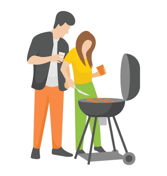 Ein Paar Macht Beim Picknick Essen Freien Das Paar Kocht — Stockvektor