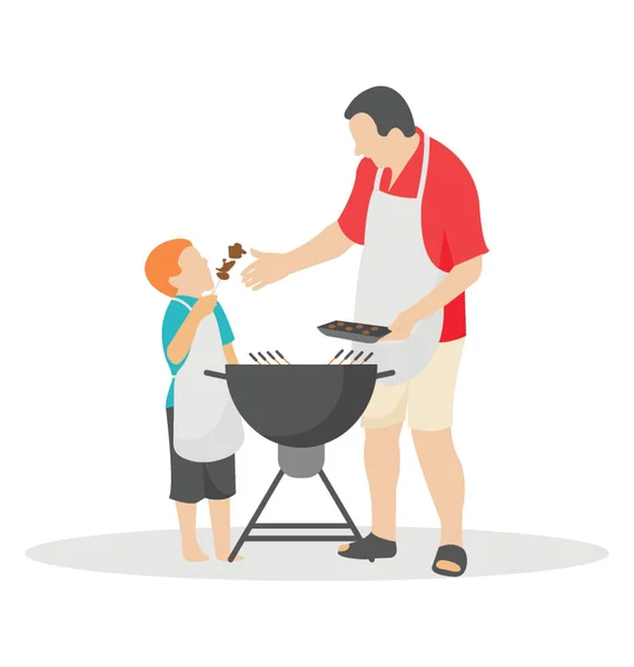Pappa Och Har Roligt Med Matlagning Utomhus — Stock vektor