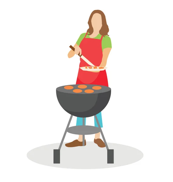 Ein Mädchen Beim Kochen Freien Koch Beim Kochen — Stockvektor