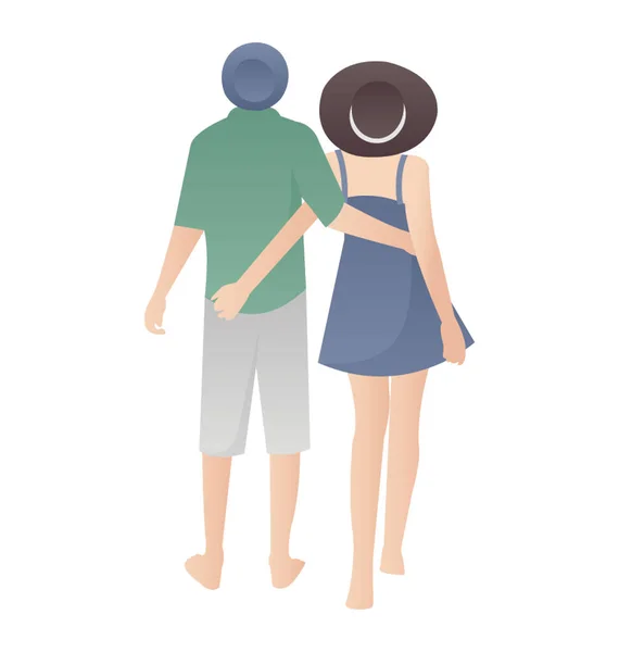 Couple Marche Plein Air Pour Plaisir Promenade Sur Plage — Image vectorielle