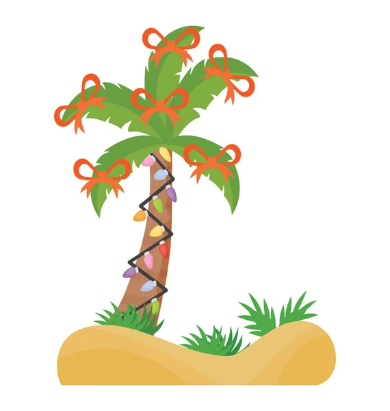 Palme Mit Weihnachtlichen Dekorationsartikeln Geschmückt — Stockvektor