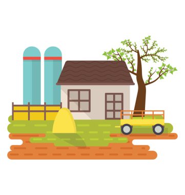 Vektör çizim tasarım bir çiftlik evinin