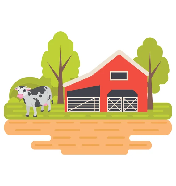 Dům Zemědělskou Půdu Stromy Kolem Ukazující Farma — Stockový vektor