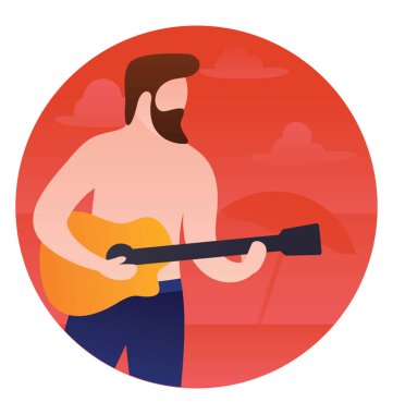 Bir müzisyen bir sahilde gitar çalıyor 