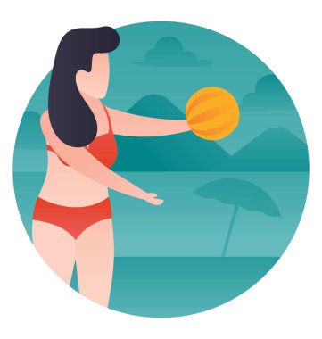 Bir kız plaj topu oynayan bir plajda 