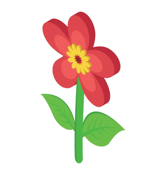 Uma Flor Pétala Vermelha Bonito Com Haste —  Vetores de Stock