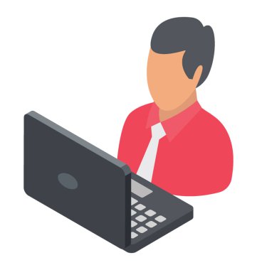 Bir çalışanın çalışan tasvir dizüstü bilgisayar ile 