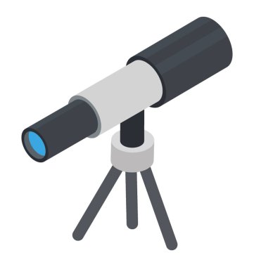 Astronomi öğe gösteren teleskop düz simgesi 