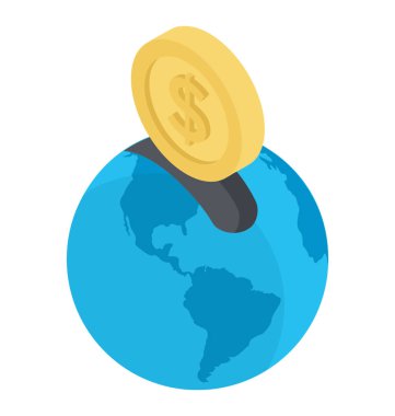 Bir sikke üzerinde bir dünya küre gösteren çevrimiçi bağış 