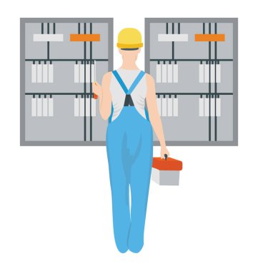 Bir sunucu elektrikçi düz dekoratif simgesi 