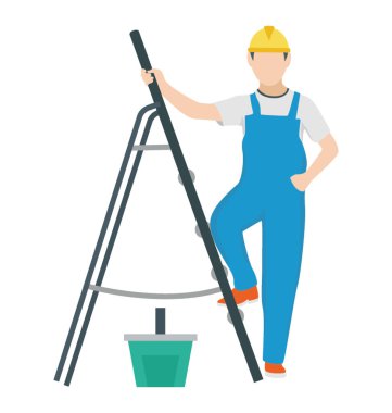 Araç elektrik bakım için bir merdiven üzerinde olan bir kişi 