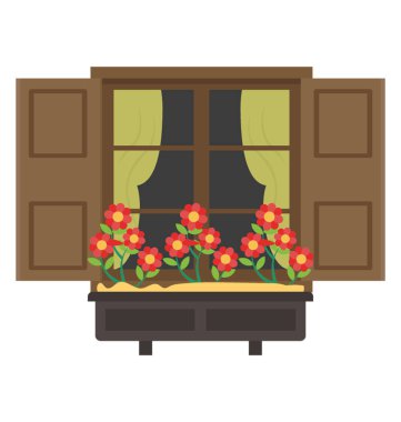 Dış pencere gösterilen çelenk çiçek ile bir pencere 