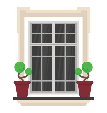 Dış pencere gösterilen çelenk çiçek ile bir pencere 