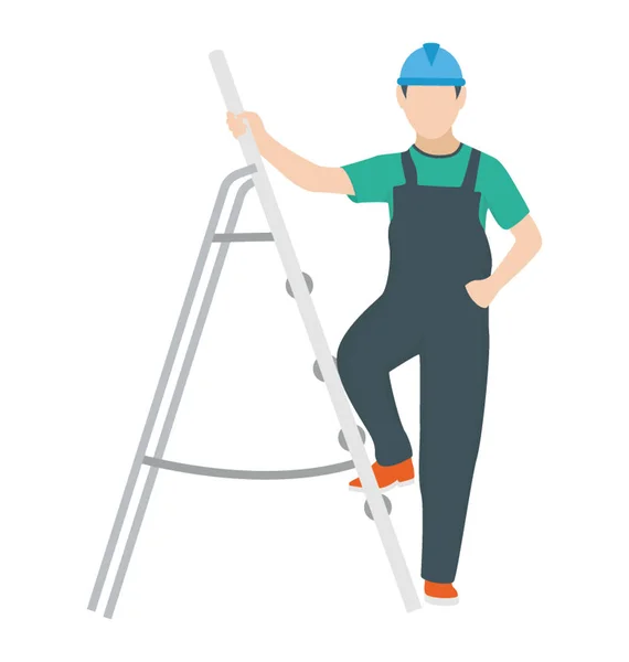 Een Arbeid Een Ladder Voor Bouwwerkzaamheden — Stockvector