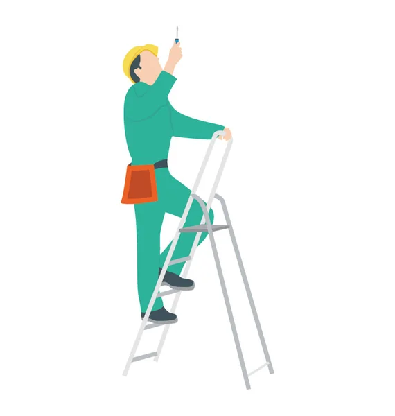 Een Man Met Hulpprogramma Een Ladder Beeltenis Reparatie Man — Stockvector