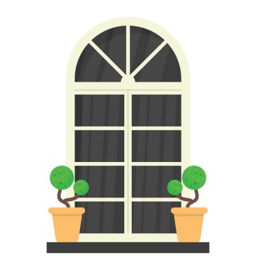 Dış pencere gösterilen çelenk çiçek ile bir pencere 