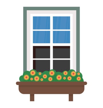 Dış pencere gösterilen çelenk çiçek ile bir pencere 