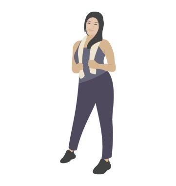 Bayan spor kıyafeti düz simgesi ile spor salonunda 