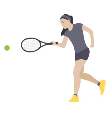 Kız tenis oynarken düz simgesi 
