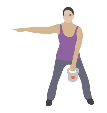 Adam bir spor salonu, kettlebell egzersiz düz simgesi 