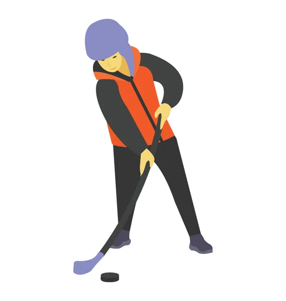 Spieler Mit Eishockey Piktogramm Flaches Icon Design — Stockvektor