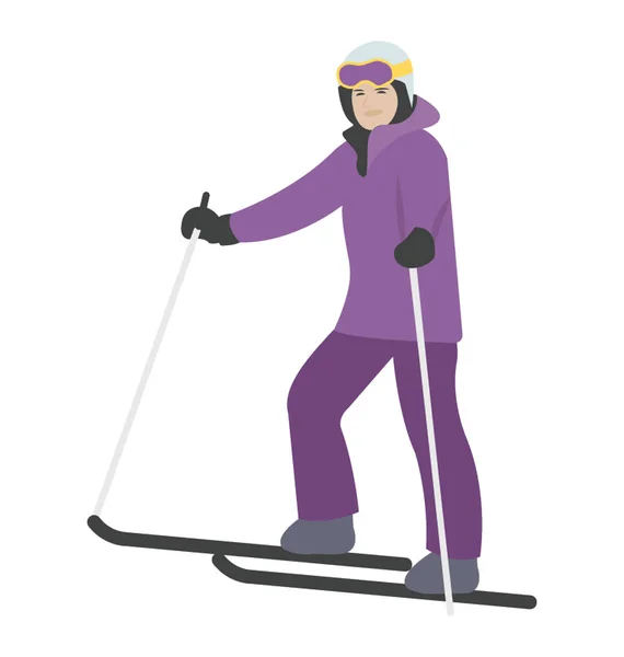 Sking Woman Icon Winter Sports — Stock Vector