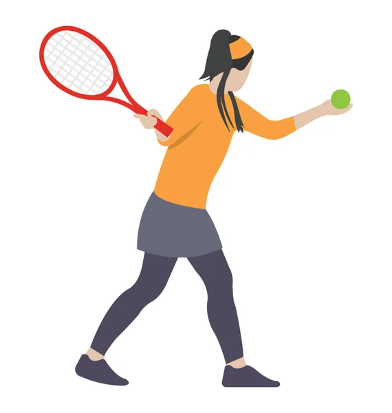 Chica Avatar Haciendo Deportes Tenis Jugando Icono Plano — Archivo Imágenes Vectoriales