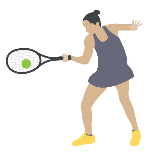 Chica Avatar Haciendo Deportes Tenis Jugando Icono Plano — Archivo Imágenes Vectoriales