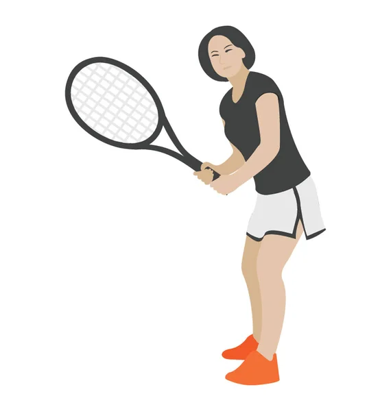 フラット アイコン デザインの女子選手によるテニス サービス — ストックベクタ