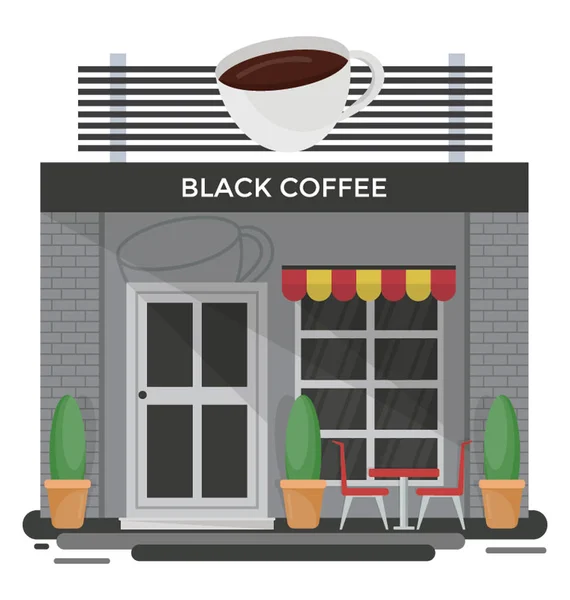 Café Gebäude Illustration Für Schwarzen Kaffee — Stockvektor