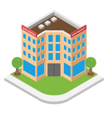 Mini mart düz simgesi tasarım bina 