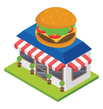 Gıda köşe, burger dükkanı düz simgesi 