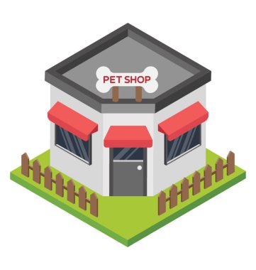 Evde beslenen hayvan dükkan, köpek mağaza tasarımını düz simgesi 