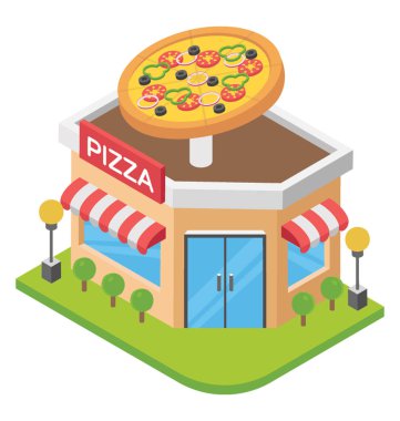 Pizza Dükkanı düz simgesi tasarım, restaurant konseptini 