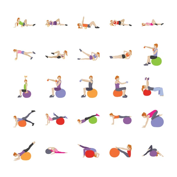 Fitness Oefeningen Plat Pictogrammen — Stockvector