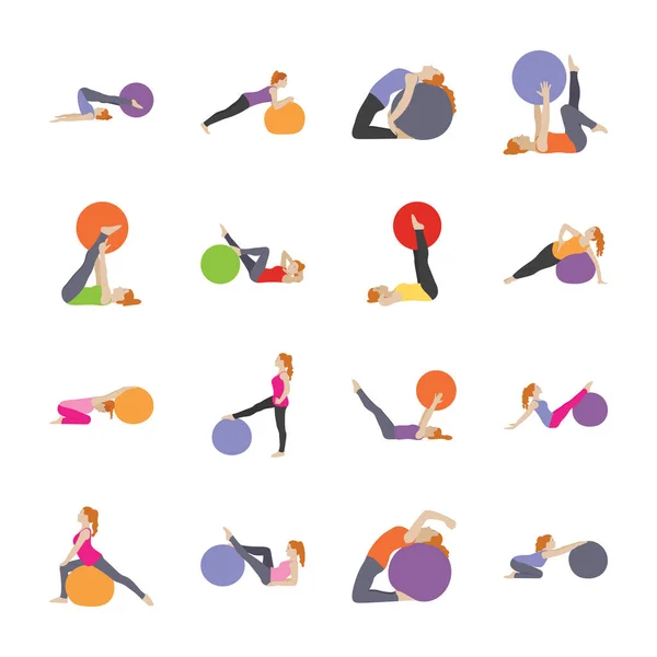 Fitness Exercices Icônes Plates — Image vectorielle