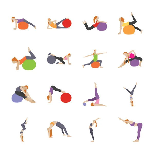 Fitness Ejercicios Iconos Planos — Vector de stock