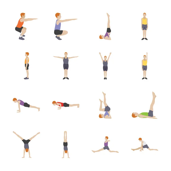 Fitness Exercises Flat Icons — Stock Vector