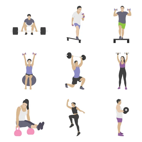 Gimnasio Ejercicios Iconos Planos — Vector de stock