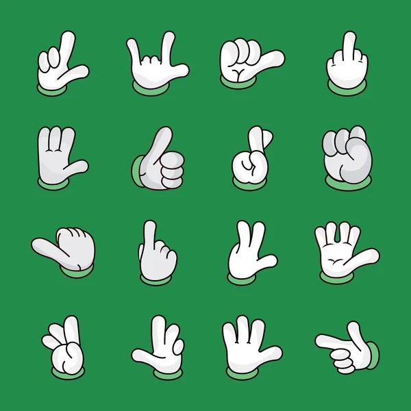 Pacote Ícones Mãos Desenhos Animados Uma Representação Comunicação Não Verbal — Vetor de Stock
